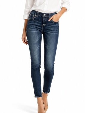 Miss Me Signature Jewels Med Wash Faded Denim Bootcut Jeans Size 28 Ankle Skinny